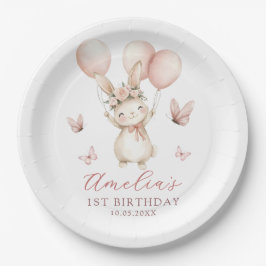 Cute Bunny Girl Birthday Party Paper Plates ペーパープレート