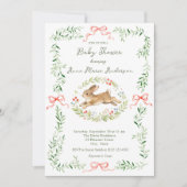 Cute Bunny Girl Floral Pink Bow Baby Shower  招待状 (正面)