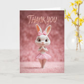 Cute Bunny Girl in Pink Tutu Thank You カード (黄色い花)