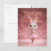 Cute Bunny Girl in Pink Tutu Thank You ポストカード (正面/裏面)