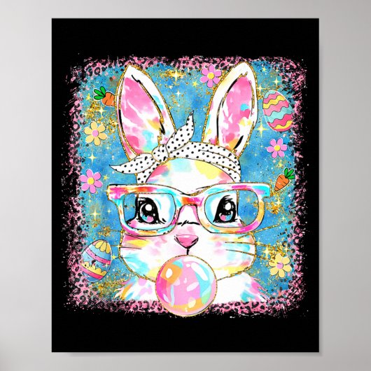 Cute Bunny Gles Coquette Bow Rabbit Eggs Happy Eas ポスター (正面)