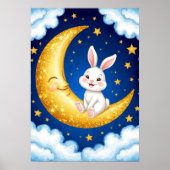 Cute Bunny Golden Crescent Moon 🐰🌙Nursery Decor ポスター (正面)