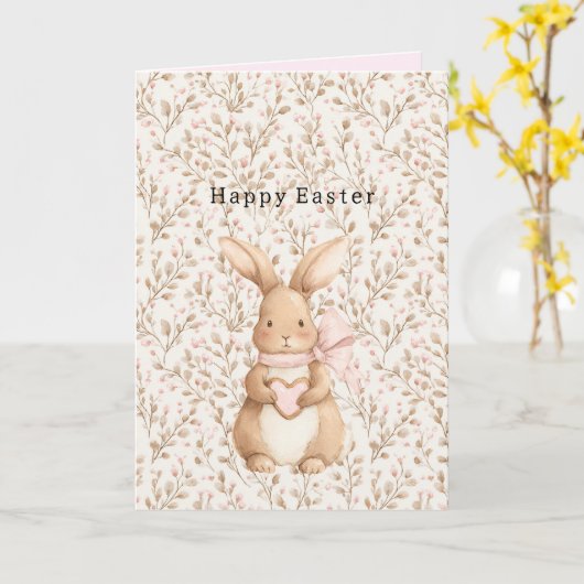 Cute Bunny Heart Bow Love カード (黄色い花)