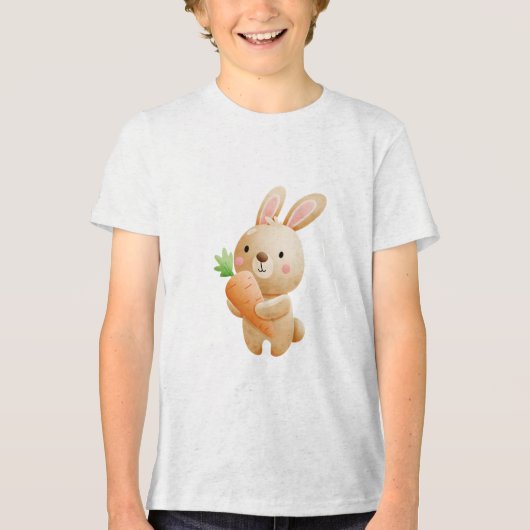 Cute Bunny Holding Carrot Illustration トライブレンドＴシャツ (正面)