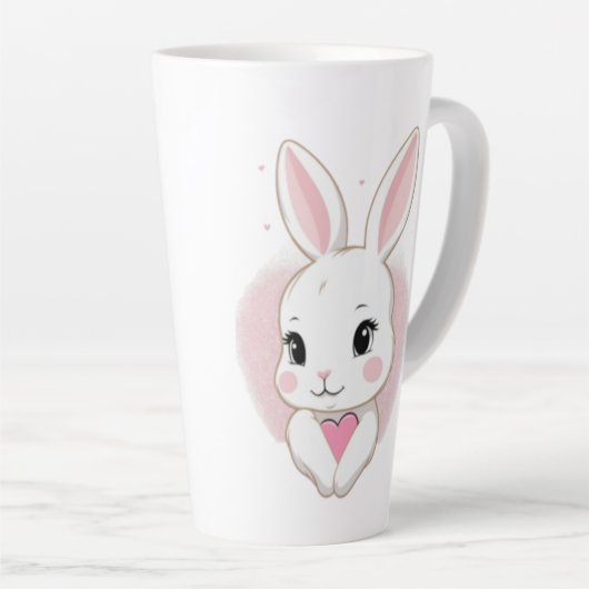 Cute Bunny Holding Heart | Romantic Design カフェラテマグ (右アングル)