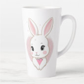 Cute Bunny Holding Heart | Romantic Design カフェラテマグ (右)