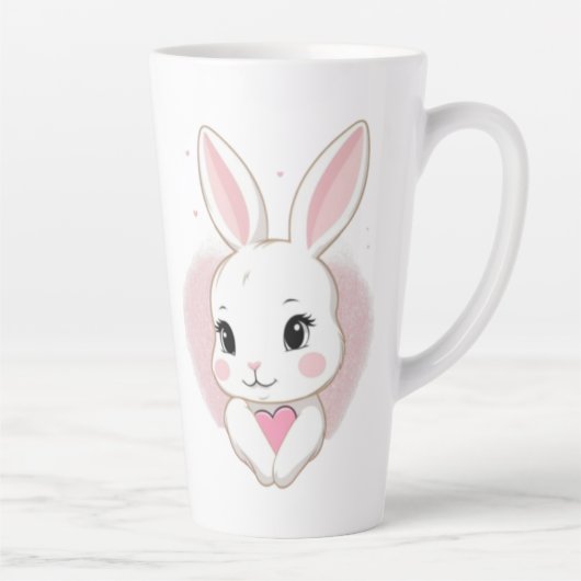 Cute Bunny Holding Heart | Romantic Design カフェラテマグ (右)