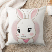 Cute Bunny Holding Heart | Romantic Design クッション (ブランケット)