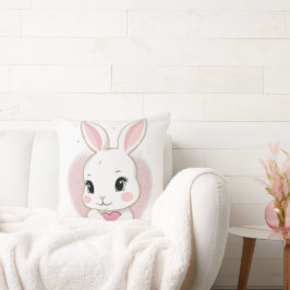 Cute Bunny Holding Heart | Romantic Design クッション