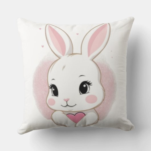 Cute Bunny Holding Heart | Romantic Design クッション (裏面)