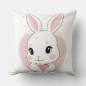 Cute Bunny Holding Heart | Romantic Design クッション (正面)