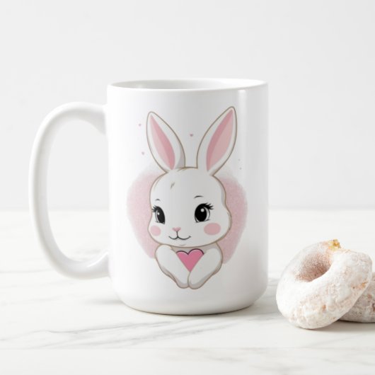 Cute Bunny Holding Heart | Romantic Design コーヒーマグカップ (ドーナツ)