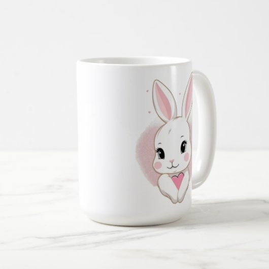 Cute Bunny Holding Heart | Romantic Design コーヒーマグカップ (正面右)