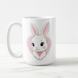 Cute Bunny Holding Heart | Romantic Design コーヒーマグカップ