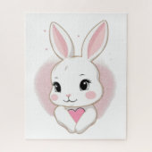 Cute Bunny Holding Heart | Romantic Design ジグソーパズル (縦)