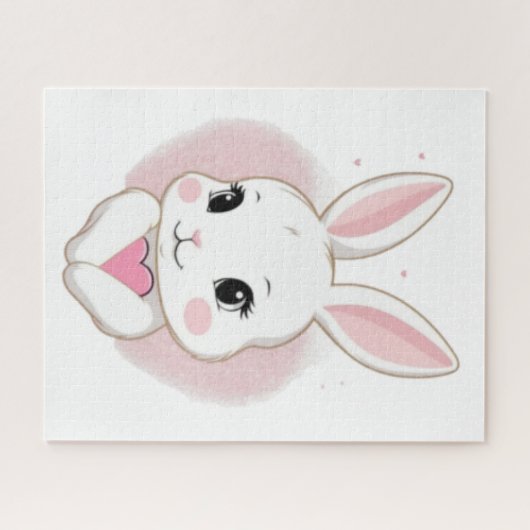 Cute Bunny Holding Heart | Romantic Design ジグソーパズル (横)