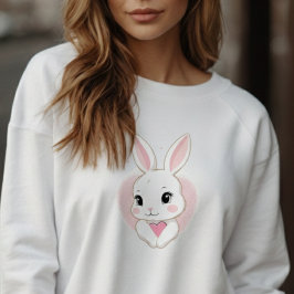 Cute Bunny Holding Heart | Romantic Design スウェットシャツ