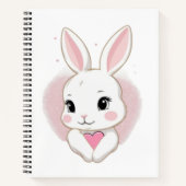 Cute Bunny Holding Heart | Romantic Design ノートブック (正面)