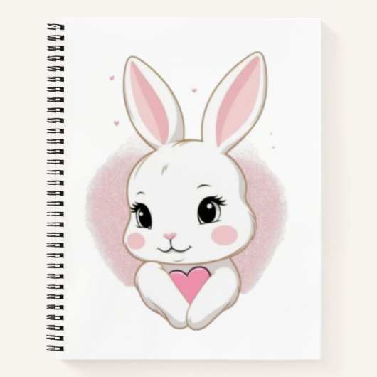 Cute Bunny Holding Heart | Romantic Design ノートブック (正面)