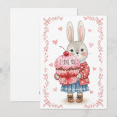 Cute Bunny Holding Pink Cupcake シーズンカード (正面/裏面)