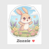 Cute Bunny Hopping in a Flower Field シール (シート)