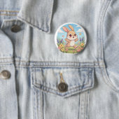 Cute Bunny Hopping in a Flower Field 缶バッジ (インサイチュ)