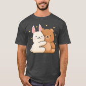 Cute Bunny Hug Bear Bunny and Bearhey Share Love B Tシャツ (正面)