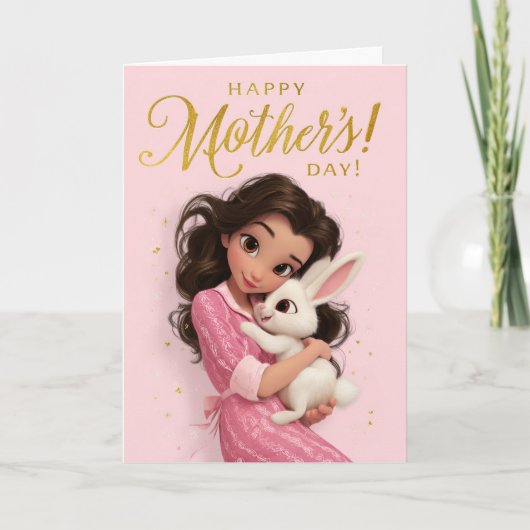 Cute Bunny Hug Mother’s Day Card カード (正面)