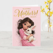 Cute Bunny Hug Mother’s Day Card カード (黄色い花)
