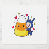 Cute Bunny Hugging Candy Corn スパークリングワインラベル (シングルラベル)