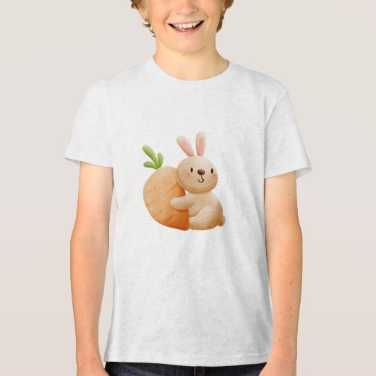 Cute Bunny Hugging Carrot トライブレンドＴシャツ (正面)