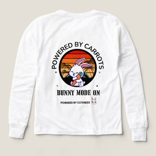 Cute Bunny Hugging Carrot Retro Sunset T-Shirt (デザイン背面)