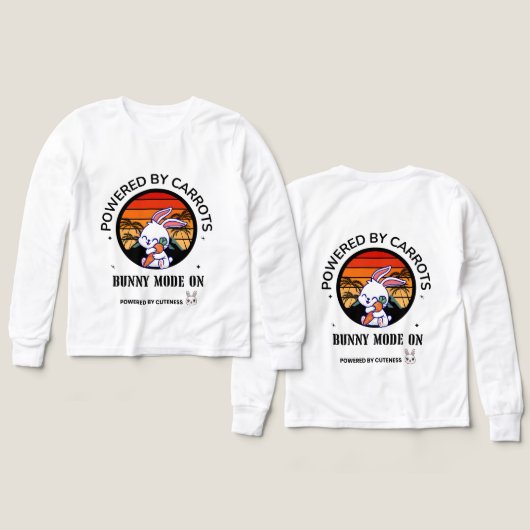 Cute Bunny Hugging Carrot Retro Sunset T-Shirt  (デザイン 正面＆背面)