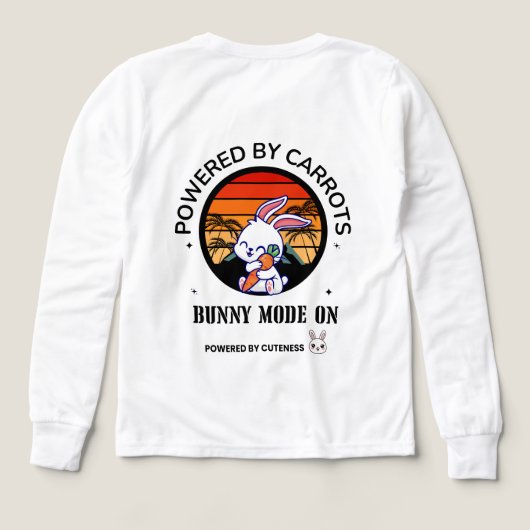 Cute Bunny Hugging Carrot Retro Sunset T-Shirt  (デザイン背面)