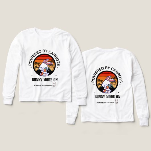 Cute Bunny Hugging Carrot Retro Sunset T-Shirt (デザイン 正面&背面)