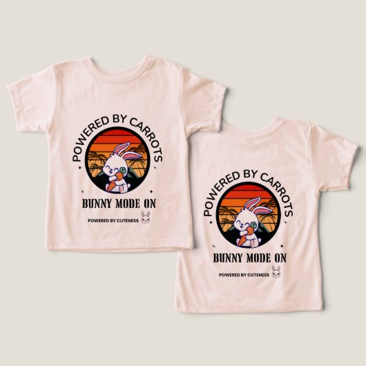 Cute Bunny Hugging Carrot Retro Sunset T-Shirt  (デザイン正面&裏面)