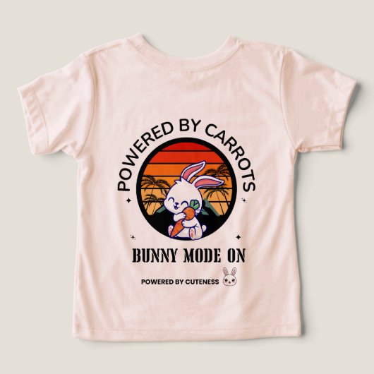 Cute Bunny Hugging Carrot Retro Sunset T-Shirt  (デザイン裏面)