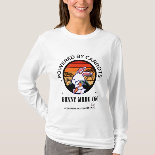 Cute Bunny Hugging Carrot Retro Sunset T-Shirt Tシャツ (正面)