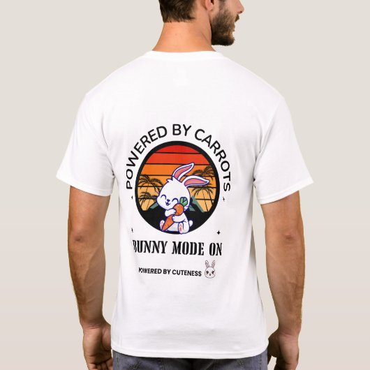Cute Bunny Hugging Carrot Retro Sunset T-Shirt  Tシャツ (裏面)