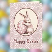 Cute Bunny Hugging Polka Dot Egg Monogram カード