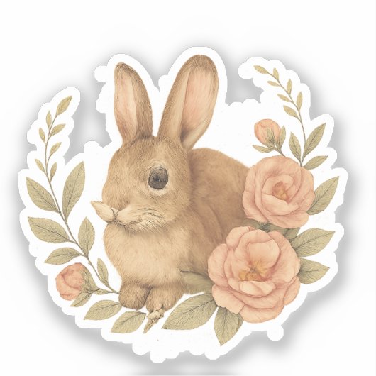 Cute bunny illustration Easter Sticker シール (正面)