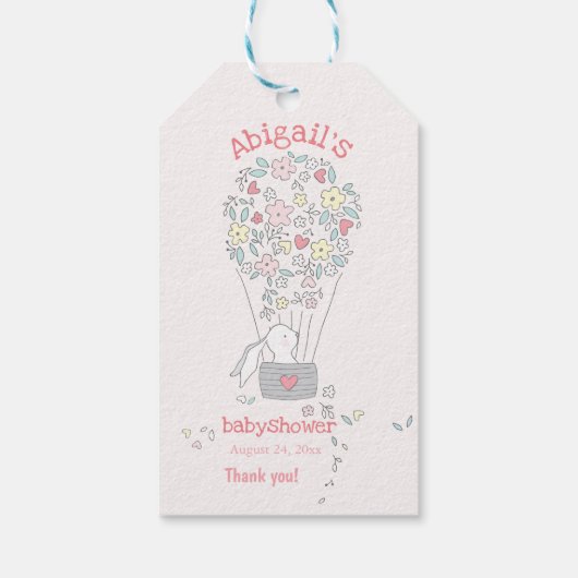Cute Bunny in Air Balloon - Babyshower ギフトタグ (裏面)