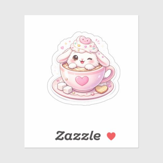 Cute Bunny in Coffee Cup Kawaii Sticker シール (シート)