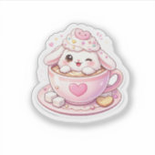 Cute Bunny in Coffee Cup Kawaii Sticker シール (正面)