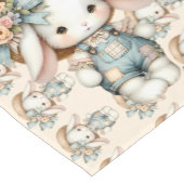 Cute Bunny in Overalls with Straw Hat & Bow ショートテーブルランナー (コーナー)
