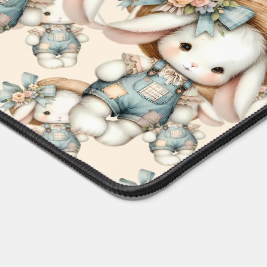Cute Bunny in Overalls with Straw Hat & Bow デスクマット (コーナー)