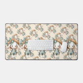 Cute Bunny in Overalls with Straw Hat & Bow デスクマット (キーボード&マウス)