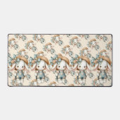 Cute Bunny in Overalls with Straw Hat & Bow デスクマット (正面)