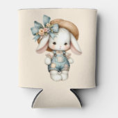 Cute Bunny in Overalls with Straw Hat & Bow Mug 缶クーラー (正面)