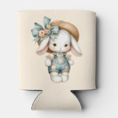 Cute Bunny in Overalls with Straw Hat & Bow Mug 缶クーラー (裏面)